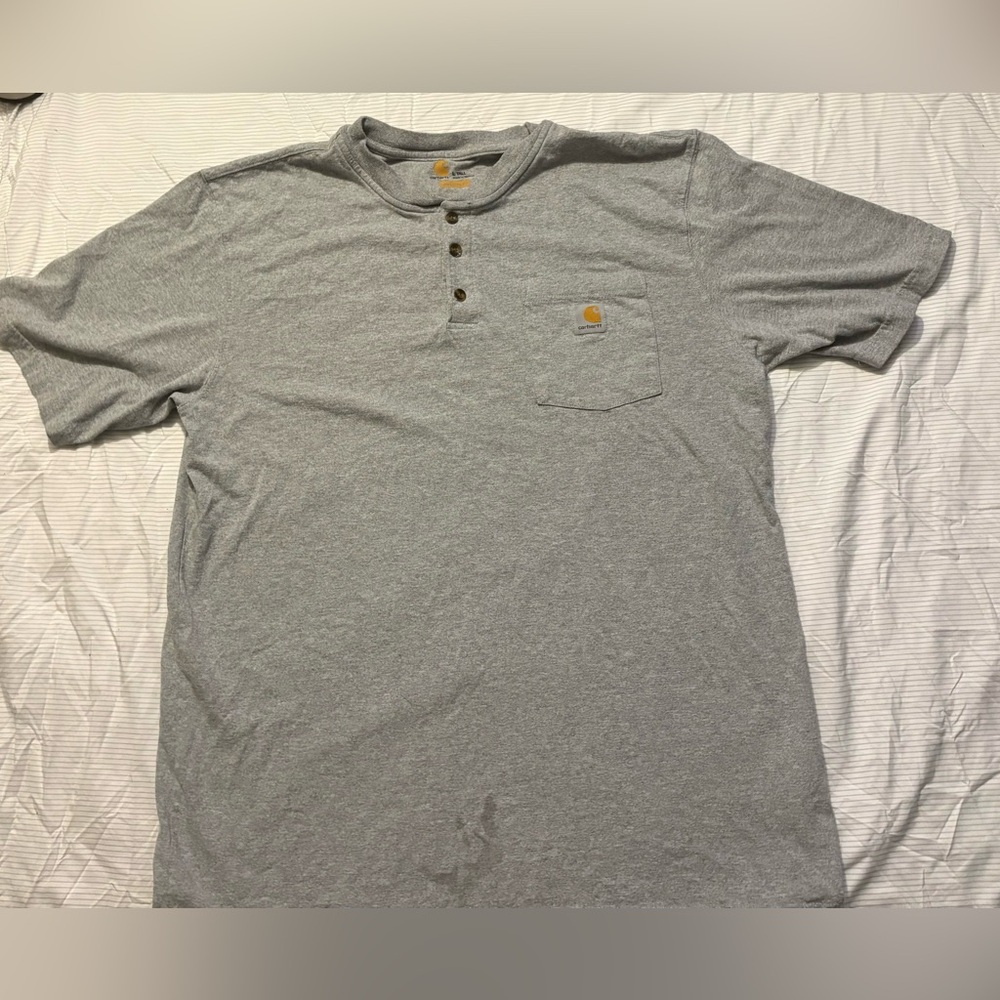 Carhartt Men’s Henley Short Sleeve Large Tall Pocket T Shirt Grey Original Fit